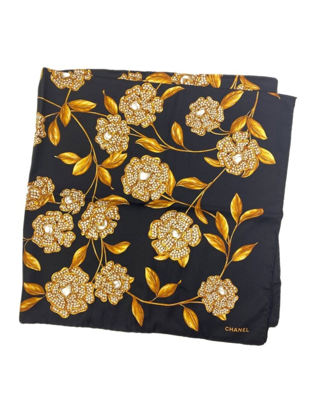Chanel Camellia Pattern Scarf Silk